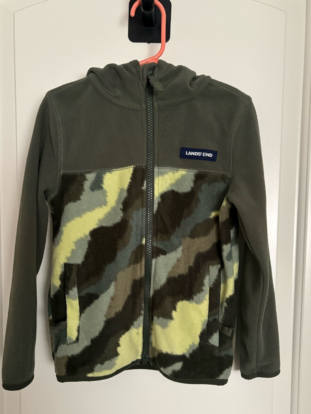 Lands' End Olive Green & Yellow Camo Fleece Hoodie